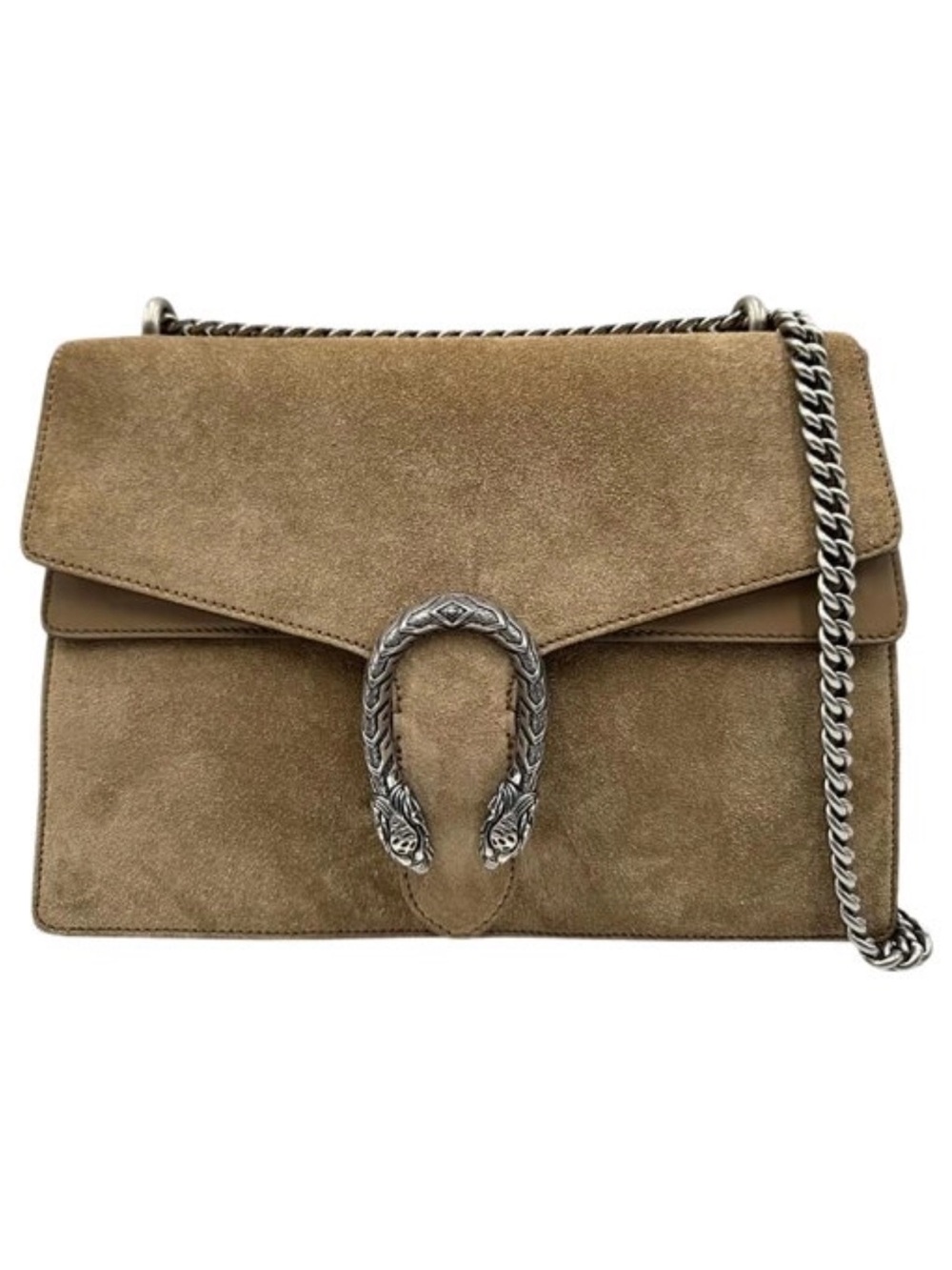 Gucci Suede Shoulder Bag in Olive Taupe with Silver Hardware